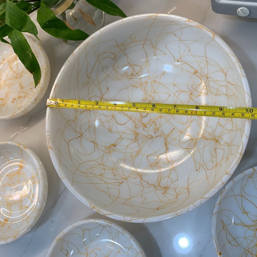Fantastic Vintage Hazel Atlas Milk Glass Butterscotch Drizzle Serving Bowl Set - Picture 4 of 15